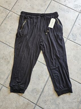 Eye candy Black Jogger Capris with Gold Zip Accents